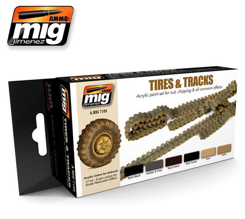 MIG Acryl Farben Set Tires & Tracks für Ketten und Reifen
