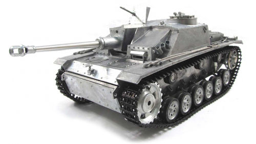 RC Panzer "StuG III" Vollmetall, Mato, IR, Rohrrückzug, 2,4 GHz, unlackiert